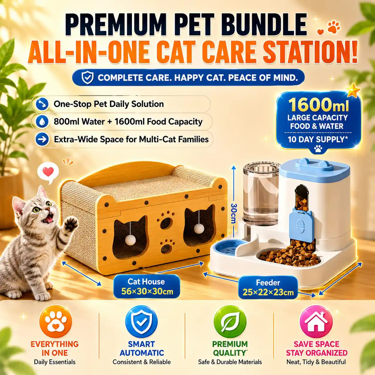 All in one luxury wooden cat furniture combo