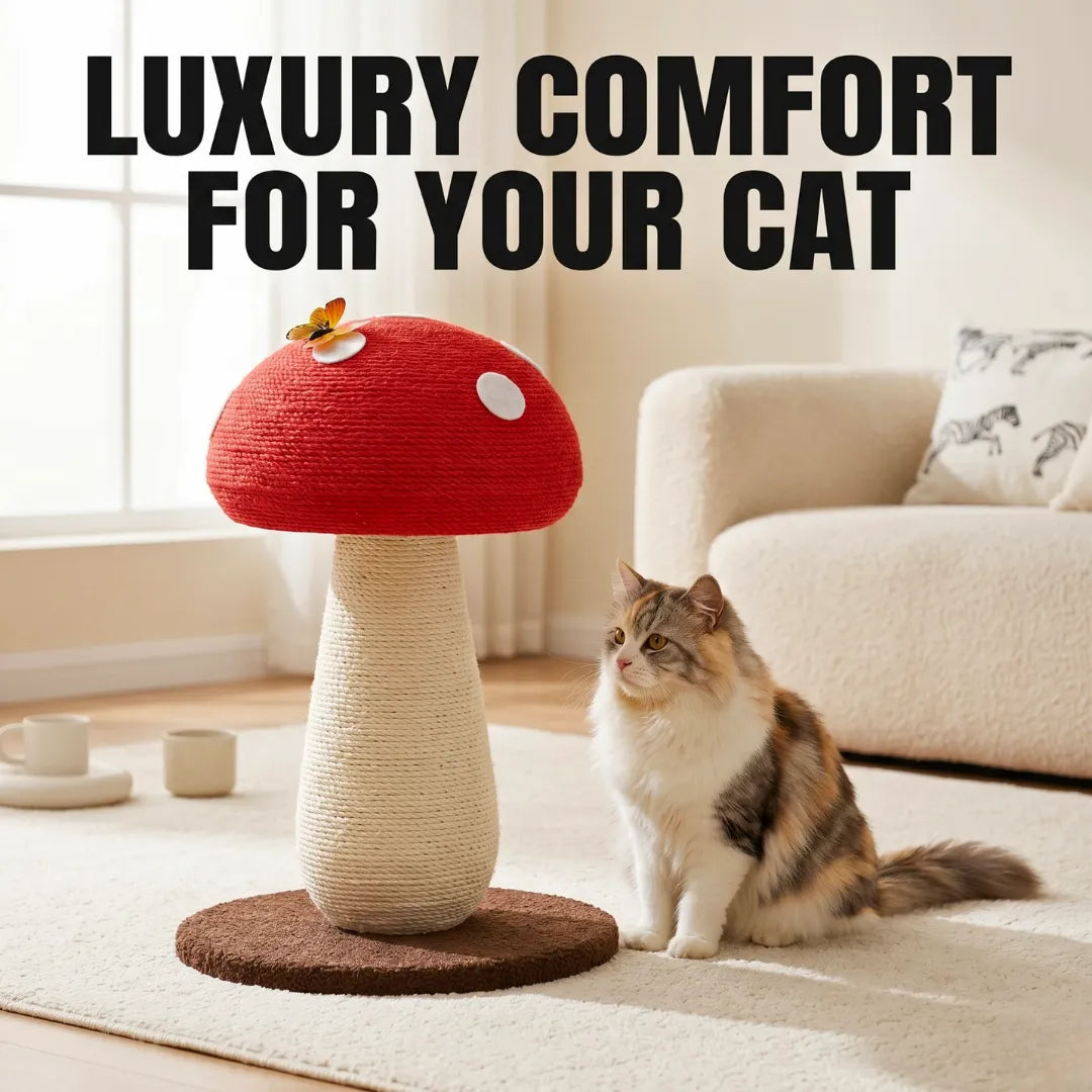 Cute cottagecore mushroom pet scratching post