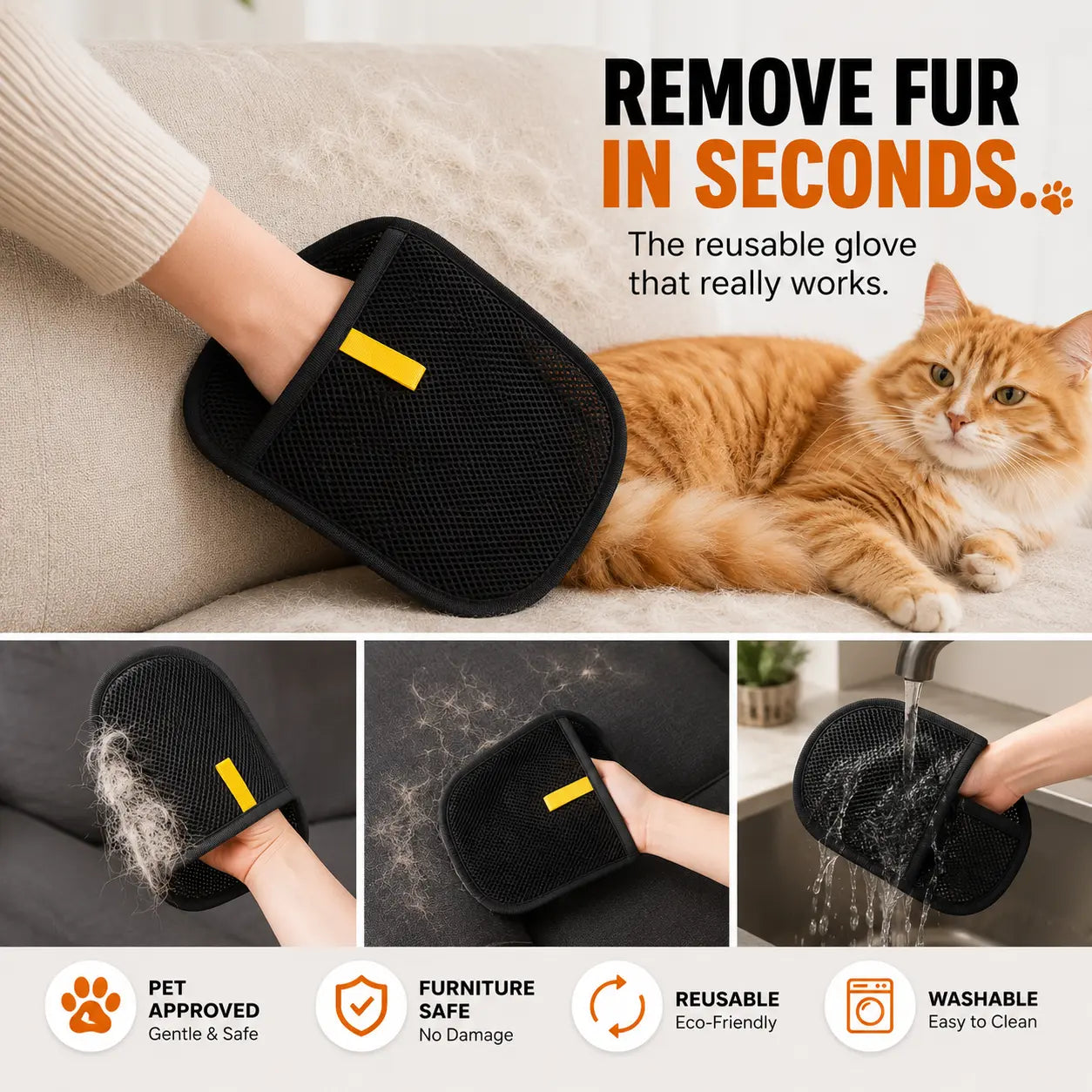 Deshedding Brush Glove For CatLong Short Curly Hair
