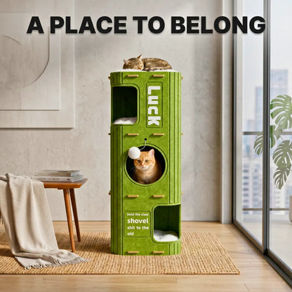 Modular felt vertical cat tree house