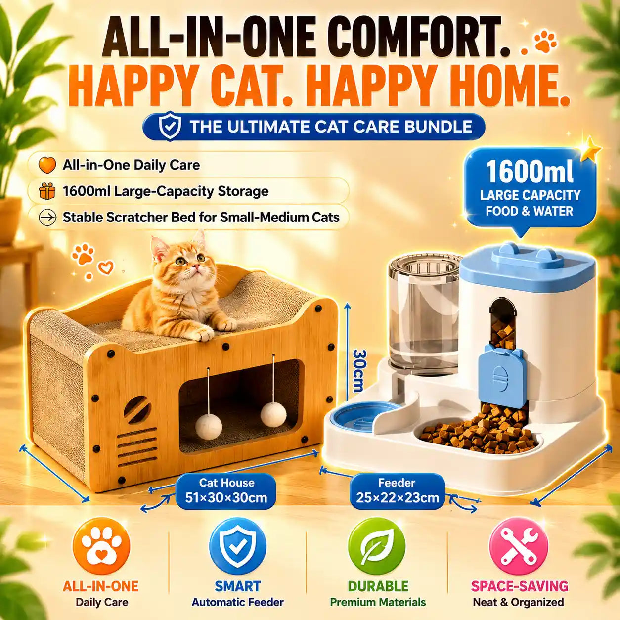 Wooden cat scratcher house condo with sisal