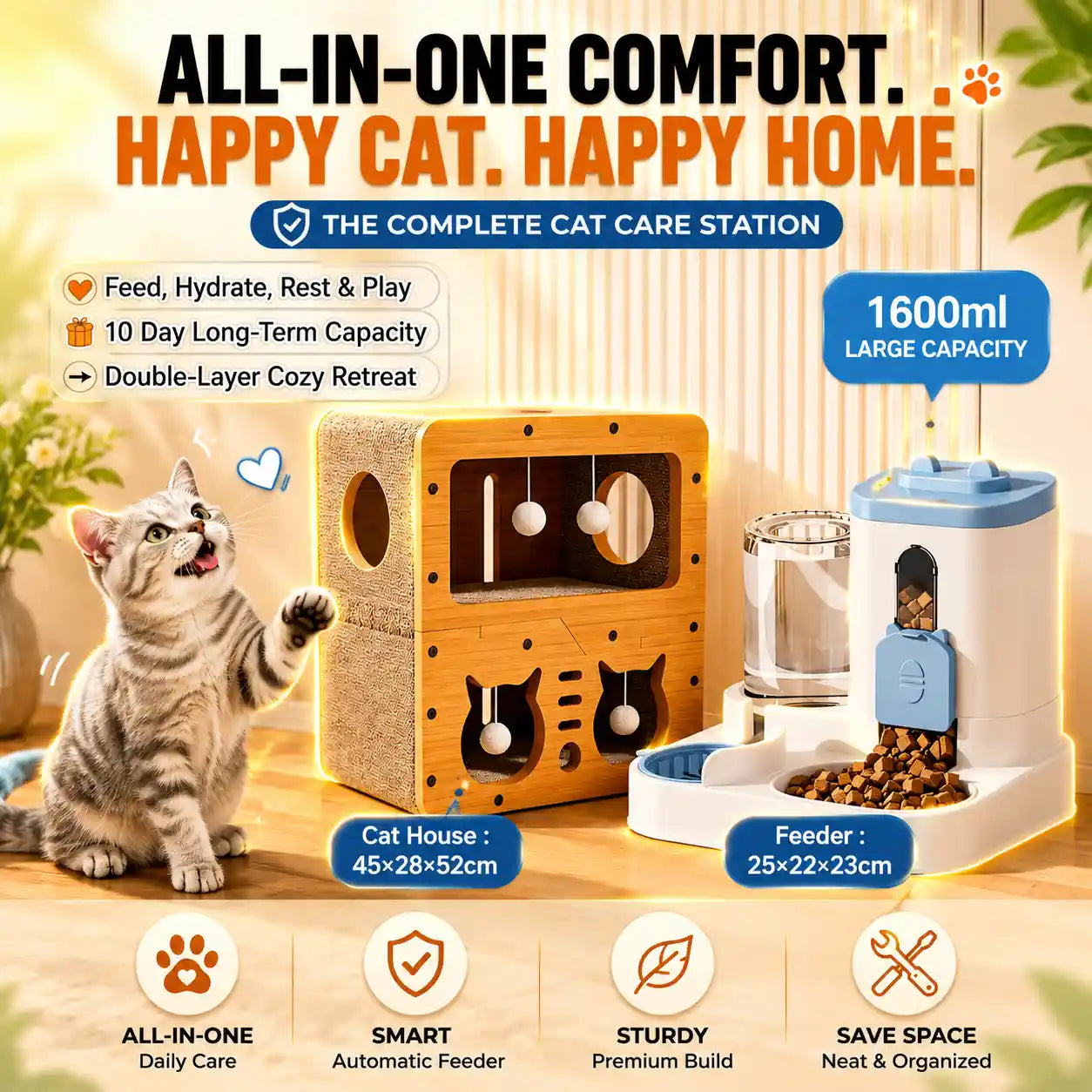 Wooden cat scratcher house condo with sisal