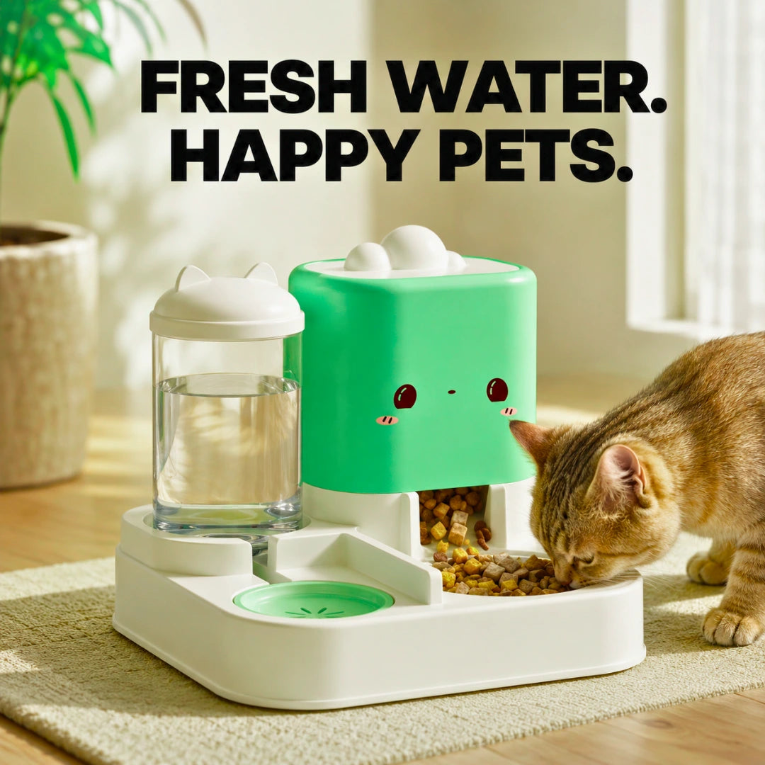 double bowl automatic pet food water station PP