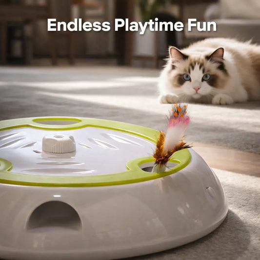 Interactive Whack-A-Mole Cat Toy with moving feather for indoor cats - Endless Playtime Fun by FutureFeline